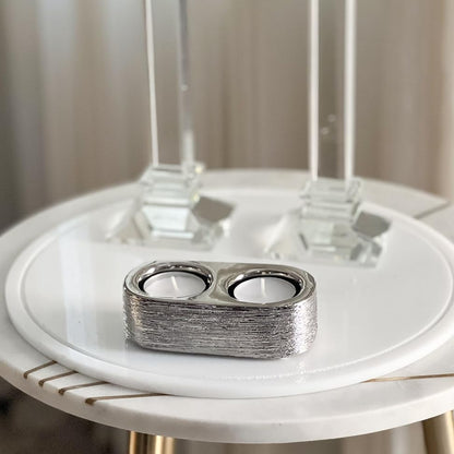 (D) Double Tealight Holder Silver Decorative Stand Wedding Favor Home Decoration (Rounded)