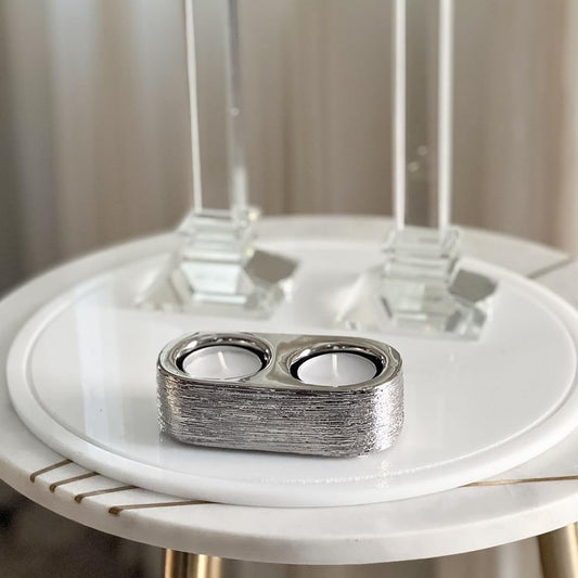 (D) Double Tealight Holder Silver Decorative Stand Wedding Favor Home Decoration (Rounded)