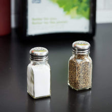Salt and Pepper Shakers Glass 2 Oz, Modern Style Kitchen Utensil, Metal Cap 2 Pc
