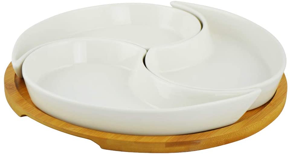(D) Round Serving Platter, Bowls for Snack with Holder, Platters and Trays Large