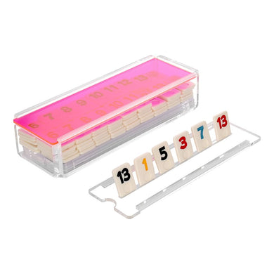 (D) Lucite Rummy Judaica Game with Colorful Lid (Pink Lid)
