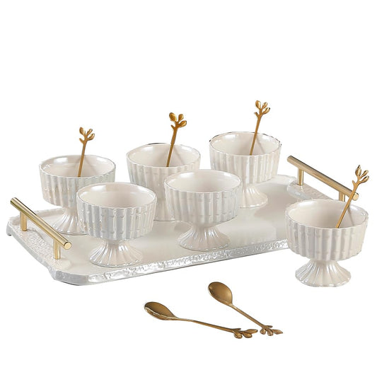 Gifts Plaza (D) Dessert Bowls Porcelain Mugs with Coordinating Tray