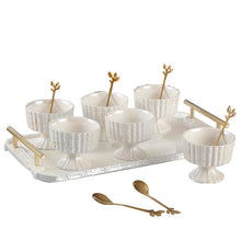 Gifts Plaza (D) Dessert Bowls Porcelain Mugs with Coordinating Tray (Pearl)