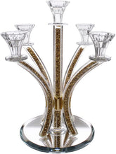 (D) Judaica Crystal Candelabra 5 Arm Candle Holder Centrepiece 14.6" H (Gold)