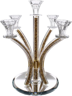 (D) Judaica Crystal Candelabra 5 Arm Candle Holder Centrepiece 14.6