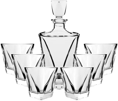 (D) Judaica Crystal Decanter For Cognac, Liquor Set with 6 Cups Clear 27 Oz