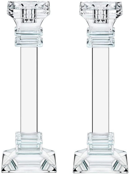 (D) Judaica Tall Clear Crystal Candle Sticks Set of 2 Large Candle Holders