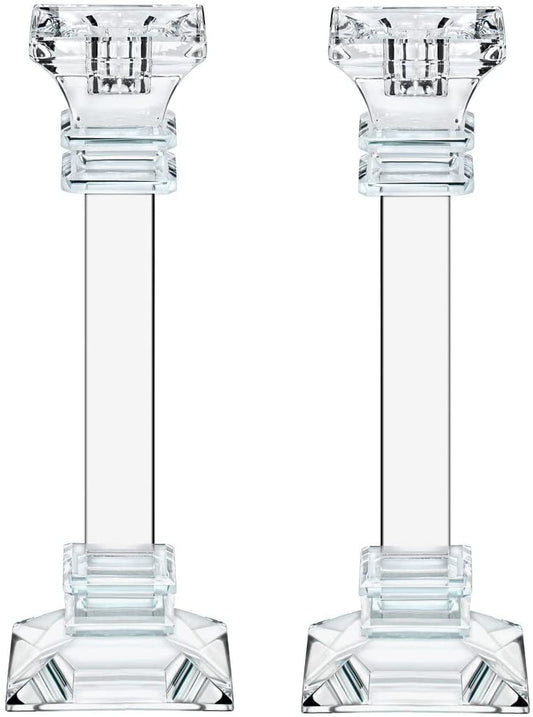 (D) Judaica Tall Clear Crystal Candle Sticks Set of 2 Large Candle Holders