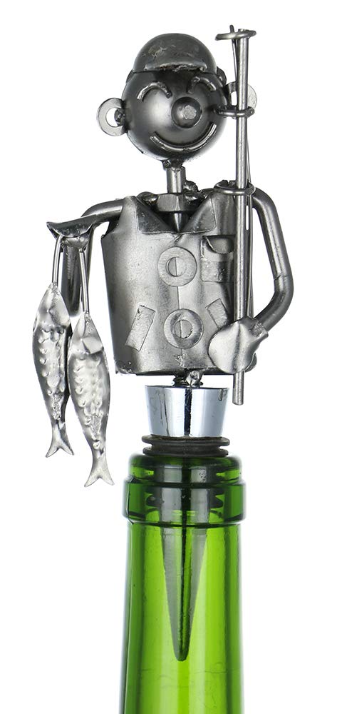 (D) Wine Bottle Stopper, Fisherman, Bar Decoration, Gift for Fishing Lovers