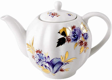 (D) Royalty Porcelain Lomonosov Golden Leaves Tea Pot 5 Inch