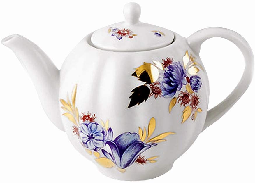 (D) Royalty Porcelain Lomonosov Golden Leaves Tea Pot 5 Inch