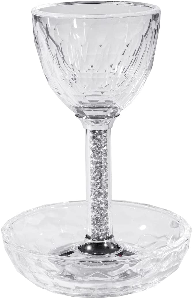 (D) Judaica Crystal Glass with Stones, Kiddush Cup for Passover