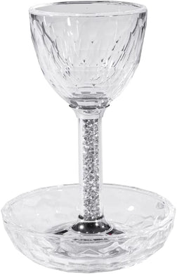 (D) Judaica Crystal Glass with Stones, Kiddush Cup for Passover (Silver)