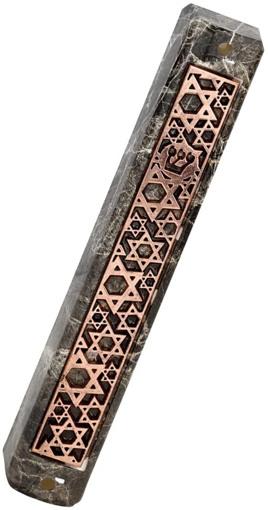(D) Judaica Plastic Marble Style Mezuzah Case, Metal (4.7'', Copper Constellation)
