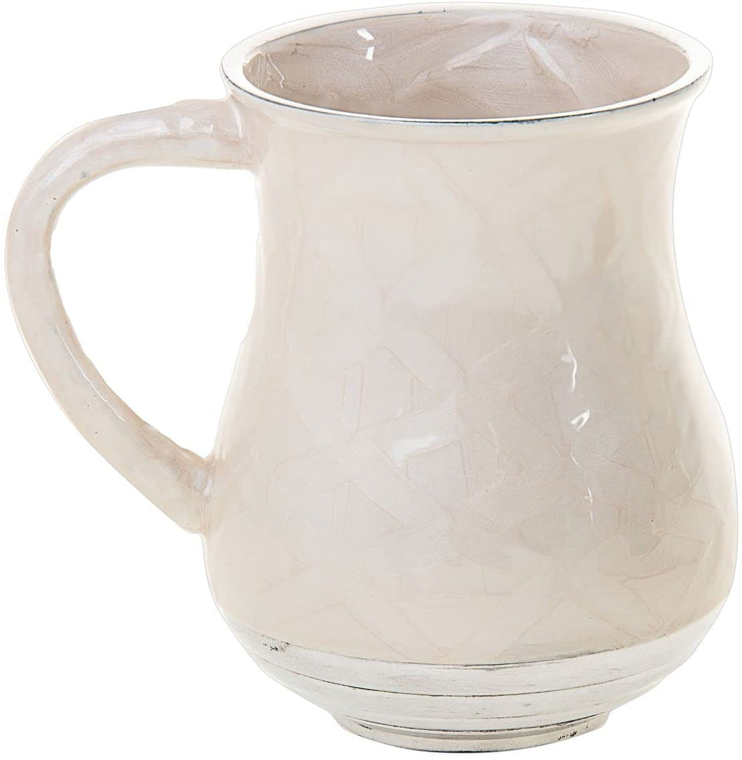 (D) Judaica Enamel Wash Cup Negel Vasser Cup 6'' H (White)