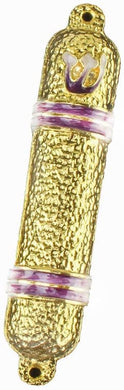 (D) Judaica Hammered Metal Mezuzah Case for Door (Gold Pink)