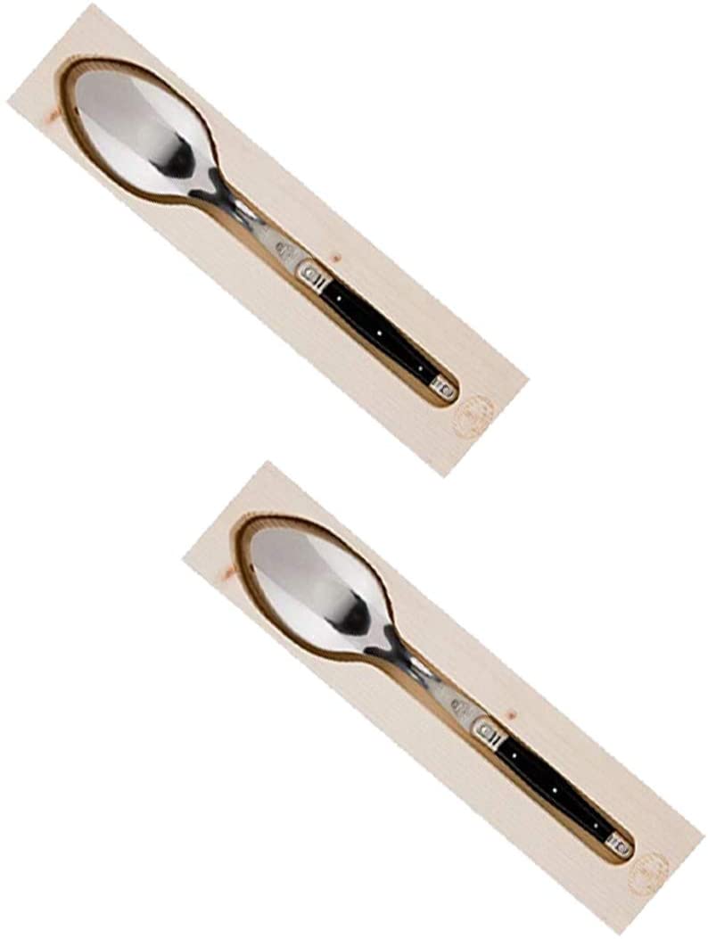 (D) Languiole Flatware, French Serving Spoon, Vintage, Hand Made (Black, 2 PC)