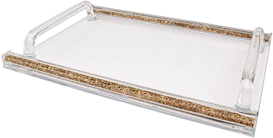 (D) Judaica Crystal Glass Tray for Serving with Inner Stones 16.5"x11.75"