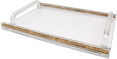 (D) Judaica Crystal Glass Tray for Serving with Inner Stones 16.5