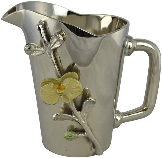 (D) Metal Silver Water Pitcher Jug 8.5 Inch 'Orchid', Home Decor