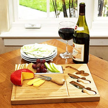 (D) Bamboo Square Cheese Board, Wooden Board with Service Utensils and Dish