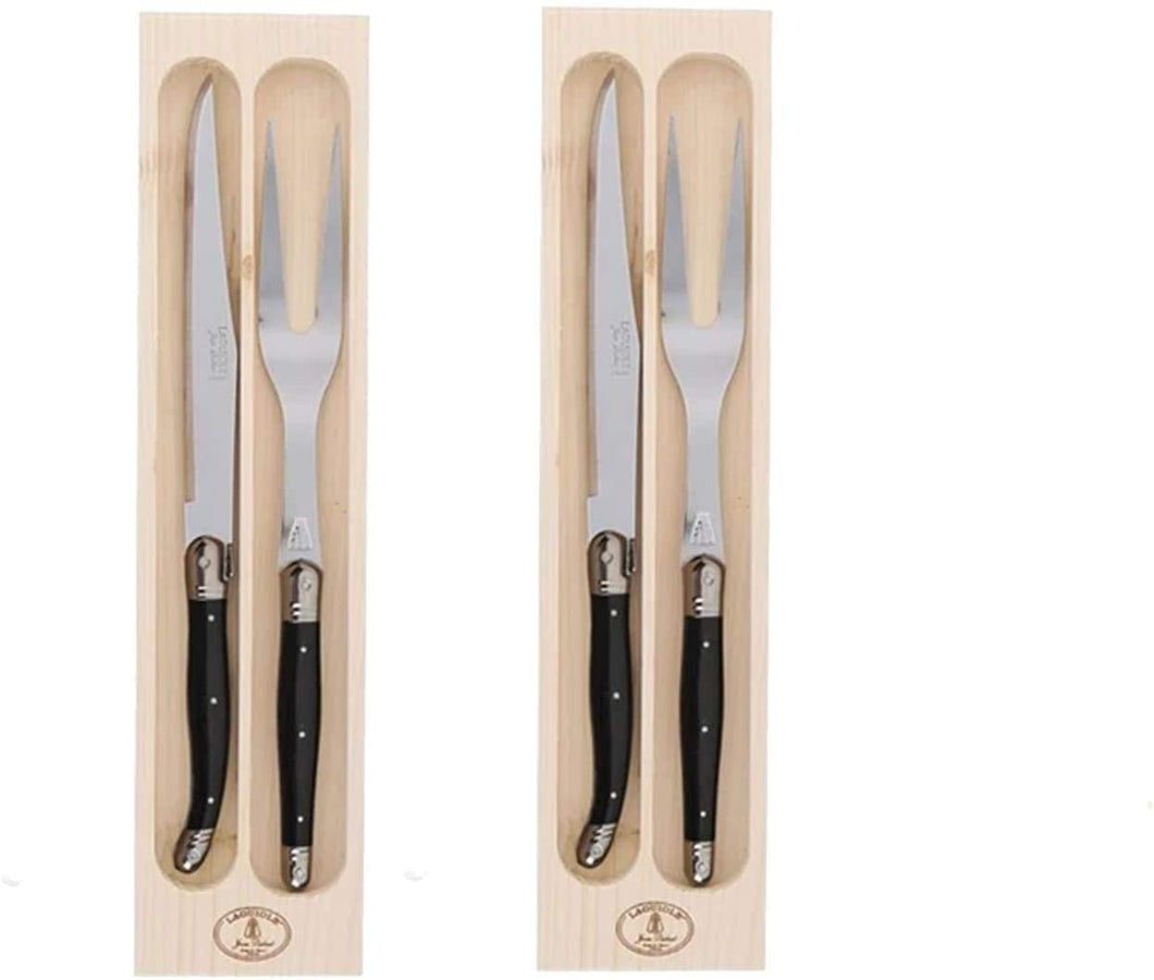 (D) Laguiole Flatware Jean Dubost Carving Fork and Knives Set 2 PACK (Black)