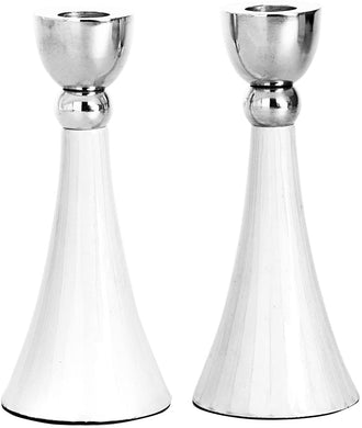 (D) Judaica Candlestick with Stainless Steel Metal 2 pc (White)