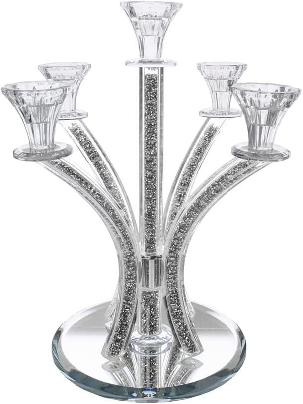 (D) Judaica Crystal Candelabra 5 Arm Candle Holder Centrepiece 14.6