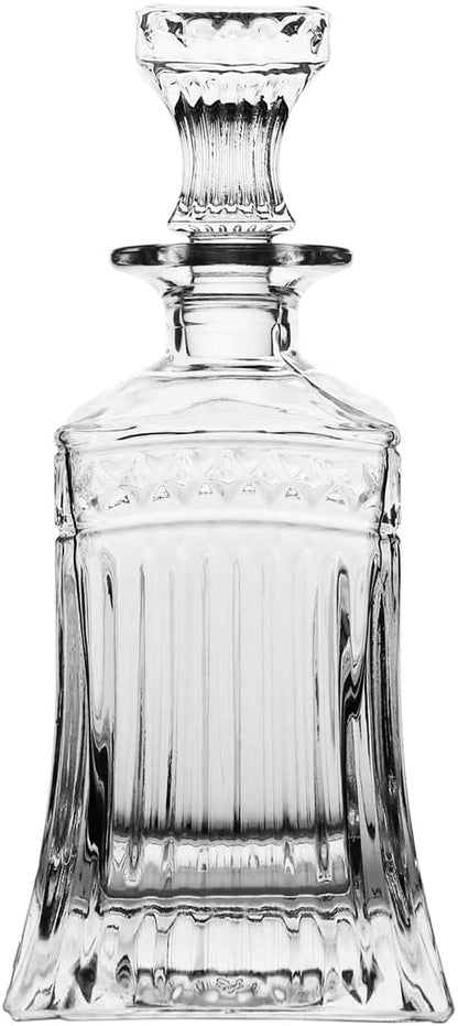 (D) Crystal Decanter Line Design Set with 6 Cups Clear 16.9 Oz