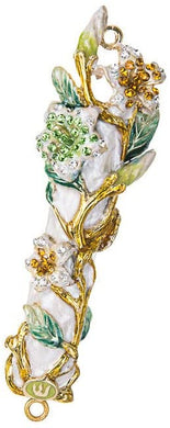 (D) Judaica Jeweled White Flower Mezuzah Case 5 inch with Stones