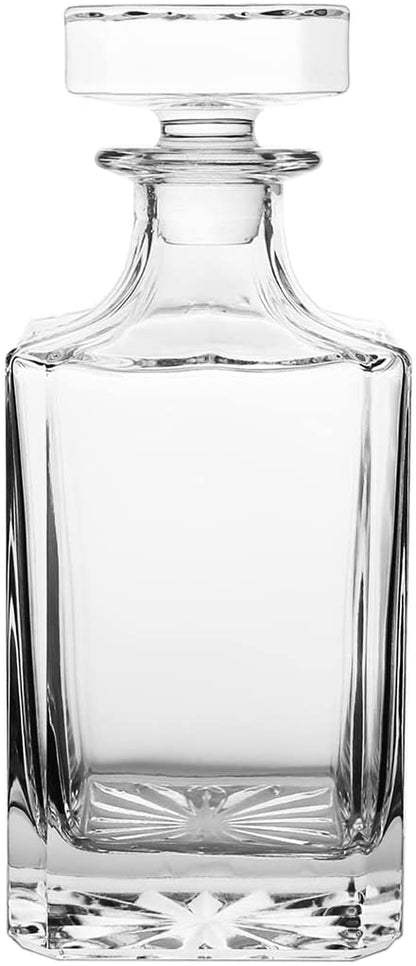 (D) Crystal Decanter Square Design Set with 6 Brandy Cognac Snifters