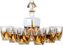 (D) Judaica Abstract Design Crystal Decanter Set of 6 Glasses For Cognac 27 Oz (Gold)