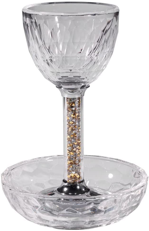 (D) Judaica Crystal Glass with Stones, Kiddush Cup for Passover