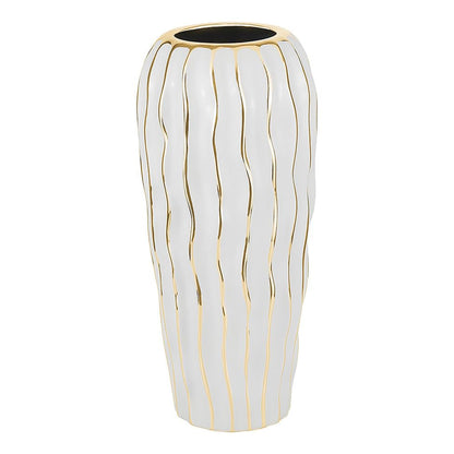 (D) Elegant White Porcelain Vase for Home Decor and Livingroom with Gold Wavy Design