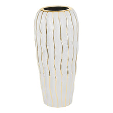 (D) Elegant White Porcelain Vase for Home Decor and Livingroom with Gold Wavy Design