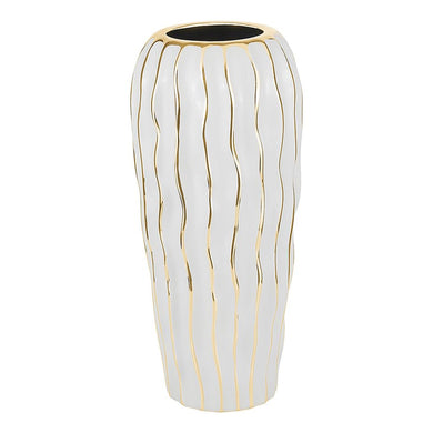 (D) Elegant White Porcelain Vase for Home Decor and Livingroom with Gold Wavy Design (Large)