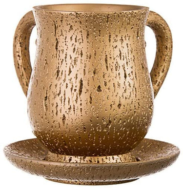 (D) Judaica Gold Jug with Tray Modern Ceramic Wash Cup 6''H