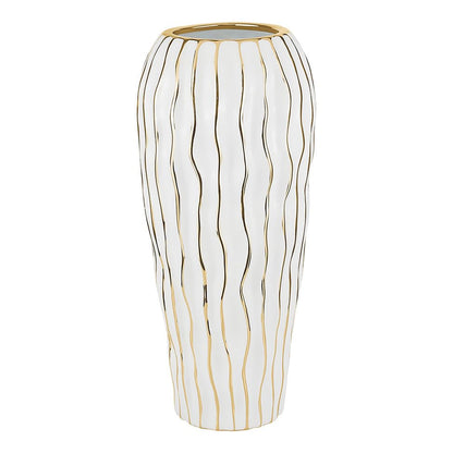 (D) Elegant White Porcelain Vase for Home Decor and Livingroom with Gold Wavy Design