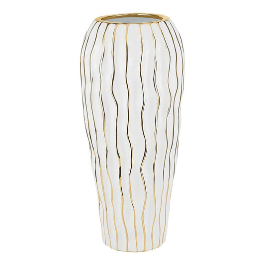 (D) Elegant White Porcelain Vase for Home Decor and Livingroom with Gold Wavy Design