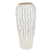 (D) Elegant White Porcelain Vase for Home Decor and Livingroom with Gold Wavy Design