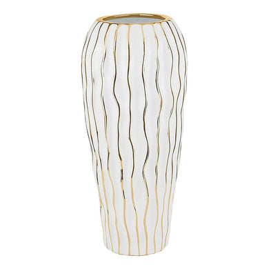 (D) Elegant White Porcelain Vase for Home Decor and Livingroom with Gold Wavy Design (Medium)