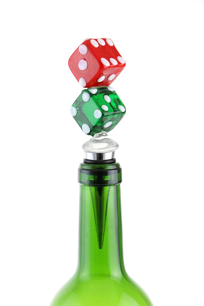(D) Wine Bottle Stopper, Red and Green Dice, Bar Counter Decoration
