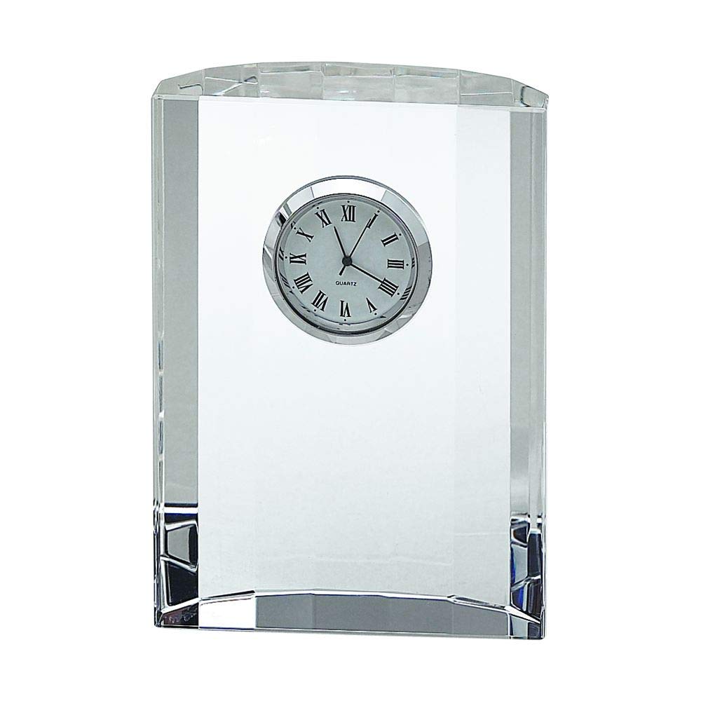 (D) Optic Crystal Table Clock 4.5 inches, Glass with Silver Rim Desk Clock
