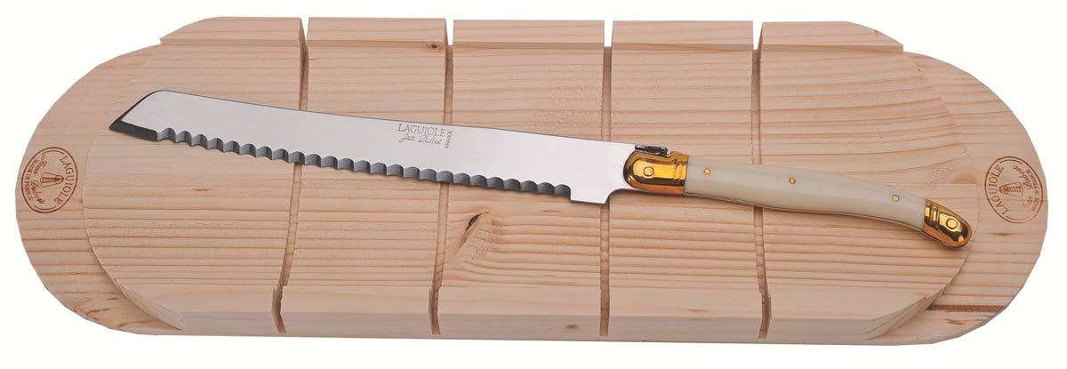 (D) Laguiole French Ivory Bread Knife with a Baguette Board 11.75 Inch, Vintage