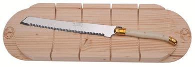 (D) Laguiole French Ivory Bread Knife with a Baguette Board 11.75 Inch, Vintage