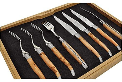 Laguiole 8-Piece Set with 4 Handcrafted Steak Cutlery Set and 4 Forks (Juniper Wood)