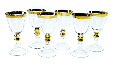 (D) Crystal Wine Stem Glasses with Gold Rim 6-pc Set, Classic Style Glassware