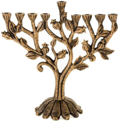 (D) Judaica Pomegranates Gold Metal Menorah Chanukah Holiday Decor 9''