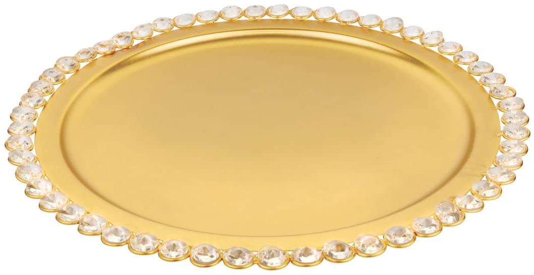 (D) Judaica Charger Plate With Crystal Embellished Border (Gold)