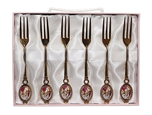 Royal Flatware 6pc Gold-Plated 24K Demi Forks Dessert Ancient Flatware Set